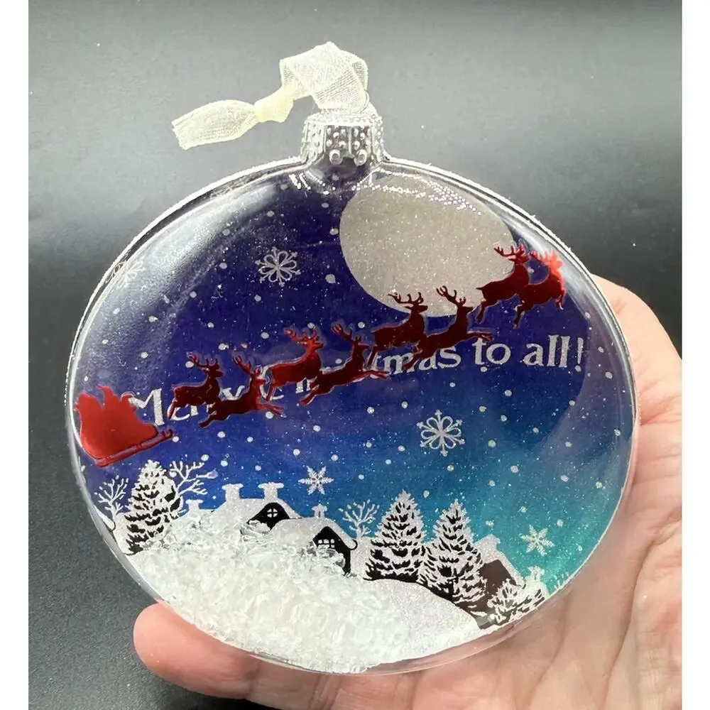 Hallmark Ornament A Merry Christmas Eve Glass Snow EUC No Box -Lo16